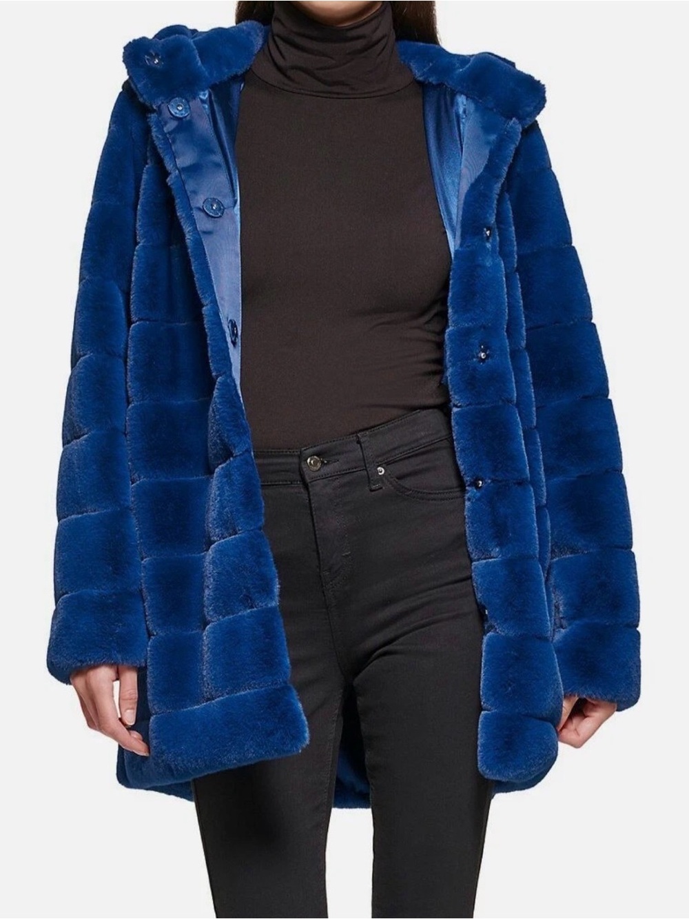 Kenneth Cole New York Navy Faux Fur Coat